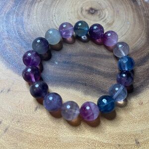 Fluorite bracelet striped layers rainbow colors stretch 13mm 7.5” natural crysta